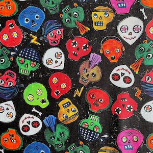Jumble Skulls Fabric By The Yard or Half Yards 100% Premium Cotton “Bone To Be Wild” by Dear Stella Design Skull Halloween punk skater teens