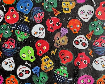 Jumble Skulls Fabric By The Yard or Half Yards 100% Premium Cotton “Bone To Be Wild” by Dear Stella Design Skull Halloween punk skater teens