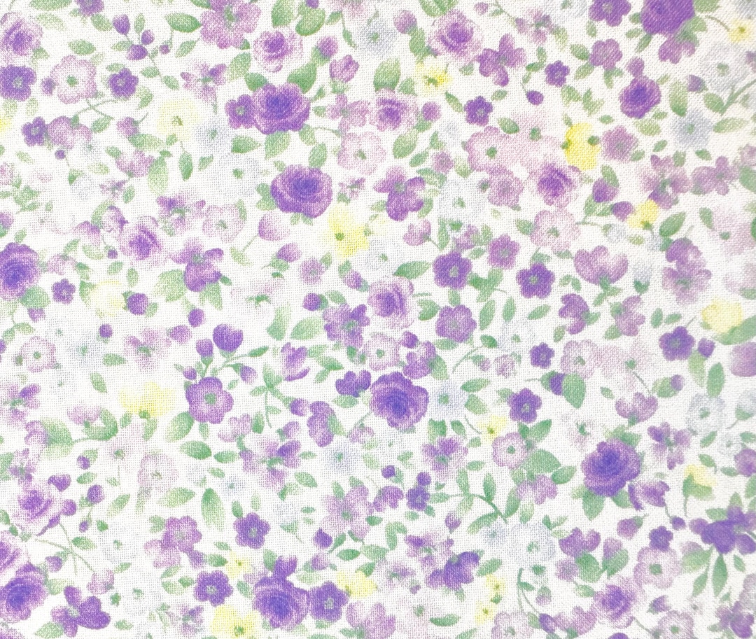 Purple Ditsy Watercolor Floral Fabric by the Yard 100% Cotton by ...