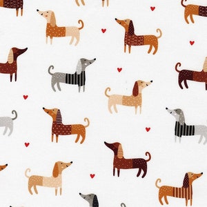 Robert Kaufman “Let’s Pawty” Whiskers & Tails Puppy Fabric By The Yard 100% Cotton puppies cute dogs dog playful pups Dachshund