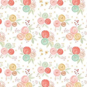 New Baby Floral Bouquet Fabric by the Yard 100% Premium Cotton “It’s a Girl” by Riley Blake flowers flowers roses infant pink white green
