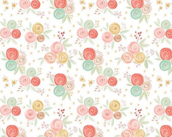 New Baby Floral Bouquet Fabric by the Yard 100% Premium Cotton “It’s a Girl” by Riley Blake flowers flowers roses infant pink white green