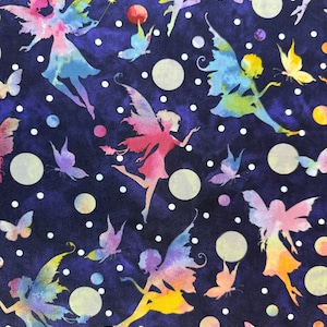 Watercolor Fairies Silhouette Fabric by the Yard 100% Premium Cotton “Fairytale Forest” by Henry Glass woodland fairy sprite flowers