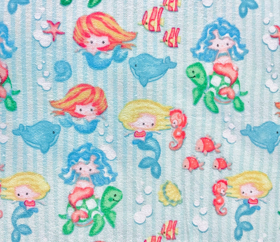 Under the Sea Mermaids Flannel Fabric by the Yard 100% Cotton by Fabric ...