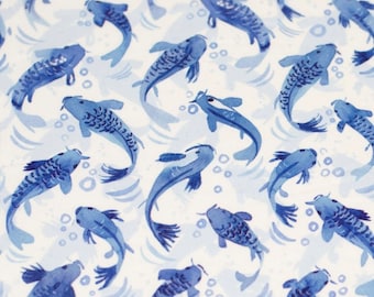 Koi Fish Dance Knit Fabric by the Yard 58” Double Brushed 4-way Stretch by Markéta Stengl for Fabric Merchants swim ocean