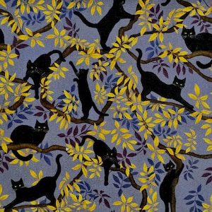 Black Cats on Branches Fabric By The Yard 100% Premium Cotton “Apothecary” by Timeless Treasures kittens cat