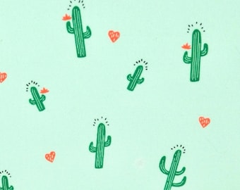 Cactus Hearts Knit Fabric by the Yard 58” Double Brushed 4-way Stretch by Fabric Merchants cactus summer children’s swim suit leggings cacti