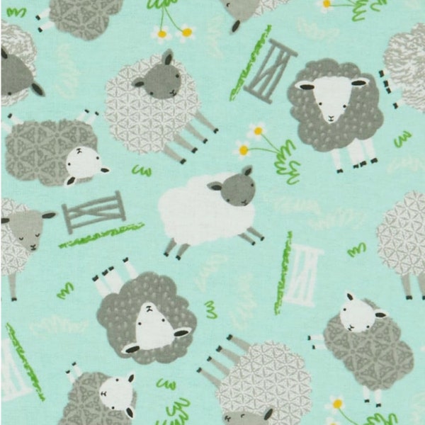 Sheep on The Farm Flannel Fabric By The Yard or Half Yards 100% Cotton by A.E. Nathan flowers lambs farmyard double napped infant juvenile