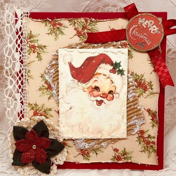 Carte de Noël,style vintage, fait mains de 14x15 cm