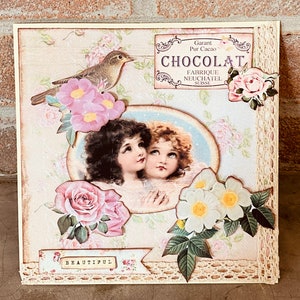 Carte postale double style romantique ange,3D fait mains de 15x15cm