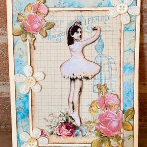 Carte postale style vintage, image danseuse rétro, 3D fait  mains de 13,5x18 cm