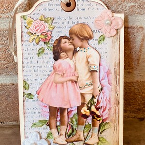 Tag style romantique, carte  postale style rétro, en 3D fait mains de 10x16,5cm
