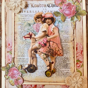Carte postale style vintage ,image rétro ,3D fait mains de 13,5x16,5cm