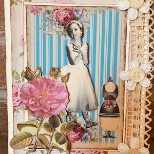 Carte postale style vintage,image danseuse rétro, 3D fait  mains de 14x17,5cm