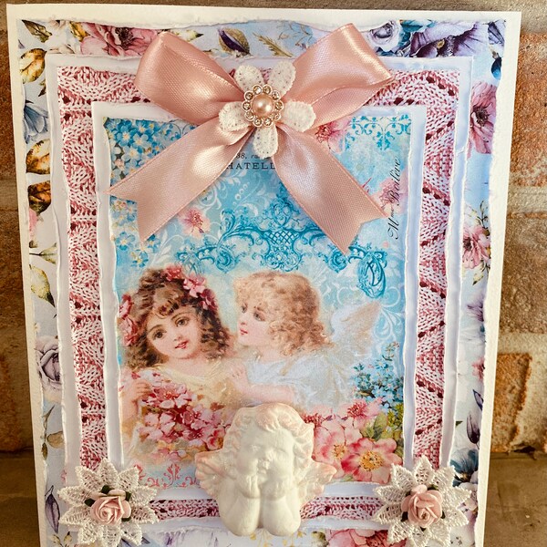 Carte postale anges ,style romantique ,fait mains de 20x16 cm