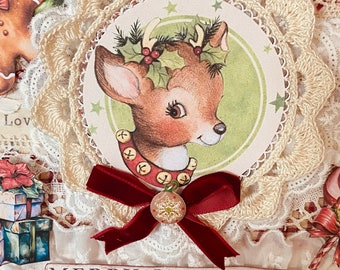 Handmade vintage style Christmas decoration painting 20x20 cm