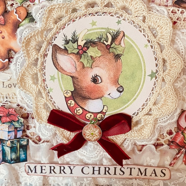 Tableau décoration de Noël style vintage fait mains de 20x20 cm
