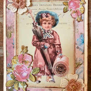 Ansichtkaart vintage stijl, handgemaakt 13,5x17,5 cm