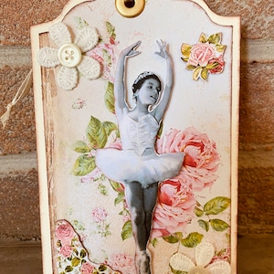 Tag style romantique, image danseuse rétro, 3D fait mains de 10x17cm