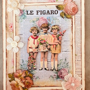 Carte postale style vintage, image rétro, 3D fait mains  de 14,5x18cm