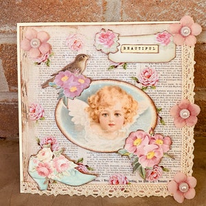 Carte postale double style romantique ange,3D fait mains de 15x15cm