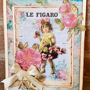 Carte postale style vintage, image rétro ,3D fait mains de 13,5x17 cm
