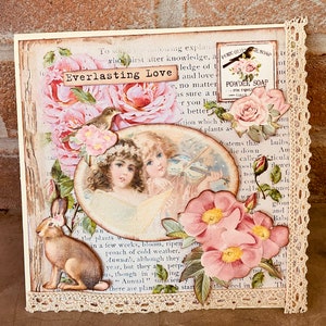 Carte postale double style vintage ange,3D fait mains de 15x15cm