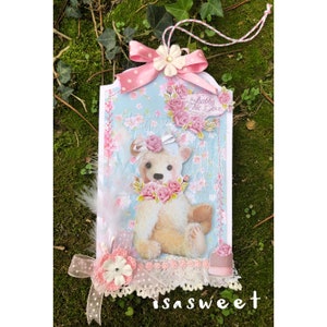 Tag Style romantique shabby ourson,3D, fait mains de 11x19 cm