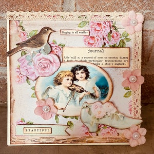 Carte postale double style vintage ,3D fait mains de 15x15cm