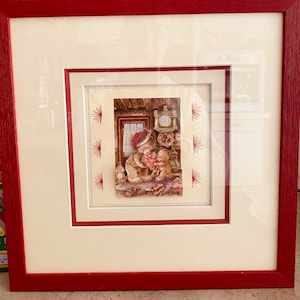 Tableau sous verre «  oursons «  33x33cm