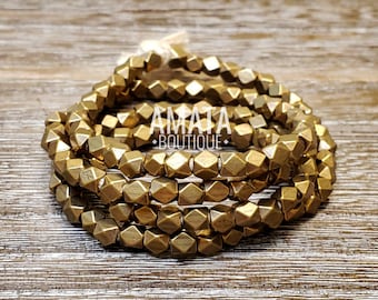 4.3mm Faceted Cube Brass Beads, Brass/Gold, Diamond Cut Spacer Beads, 24" strand