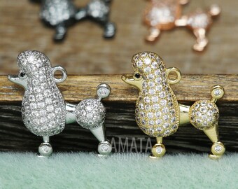 Cubic Zirconia Poodle Charm Pendant, 20mm