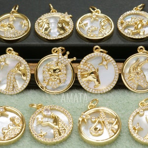 Gold Shell Pearl Zodiac Medallion, 18mm