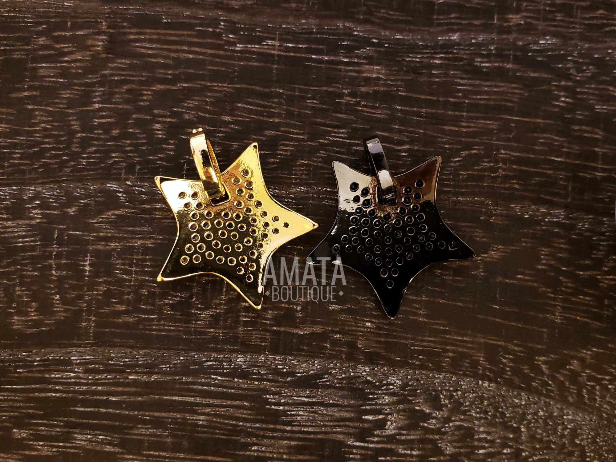 アクセサリー  ORDER SOLID STAR WITH PAVE CZ Micro Pave CZ Star Pendant, Gold/black, Cubic Zirconia Pave