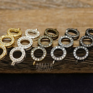 Tri-Circle Connector Micro Pave CZ, Gold/Silver/Black, Cubic Zirconia Pave Circle Connector, 11x35mm