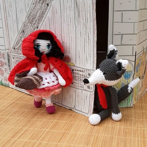 Red Riding Hood crochet doll, Red Riding Hood with wolf, Gift for little girl, Crochet doll Little Red Riding Hood, Crochet wolf with doll