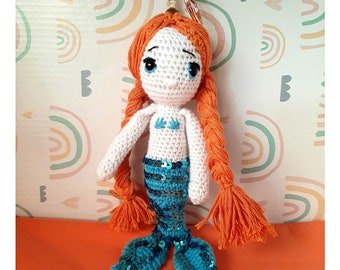 Crochet mermaid keychain, Amigurumi mermaid key holder, Keychain mermaid crochet doll, Mermaid doll key ring for bag or Xmas tree ornament