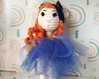 Keychain crochet doll with red hair, Red-haired hanging crochet doll, Red head crochet doll key ring, Small doll Christmas tree ornament