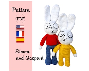 CROCHET PATTERN Simon the rabbit, crochet pattern Simon and Gaspard, pattern Simon the rabbit, PDF crochet Simon the rabbit, crochet pattern