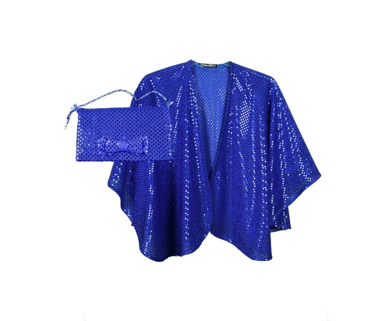 bridal shawl new year/'s eve shawl christmas eve shawl golden sequins capelet Royal blue sequins shawl an gift of the matching clutch