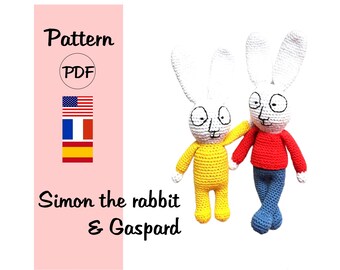 Simon the rabbit crochet pattern, Crochet pattern Simon and Gaspard, Tutorial crochet Simon the rabbit, Amigurumi pattern Simon the rabbit