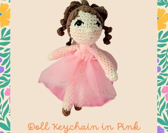 Crochet Doll Keychain: Pink Tulle Dress, Backpack Charm