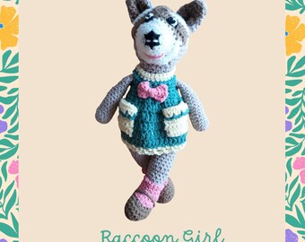 Handmade Crochet Raccoon Girl Doll: Amigurumi Stuffed Toy