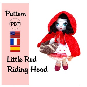 Doll Crochet pattern Little Red Riding Hood, Red Riding Hood crochet tutorial, Fairy tail doll Red Riding Hood crochet Pattern, Doll pattern