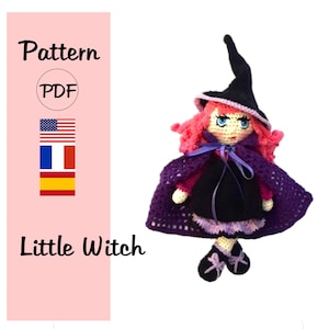 PATTERN crochet WITCH in english, Crochet pattern witch doll to dress and undress, PDF Witch crochet pattern step by step Gift for Halloween