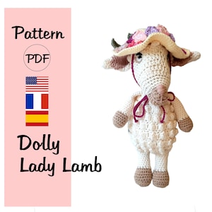 Crochet pattern Lamb with flowery hat, PDF crochet Lamb with flower hat, Sheep crochet pattern gift for grandmother, Pattern crochet sheep