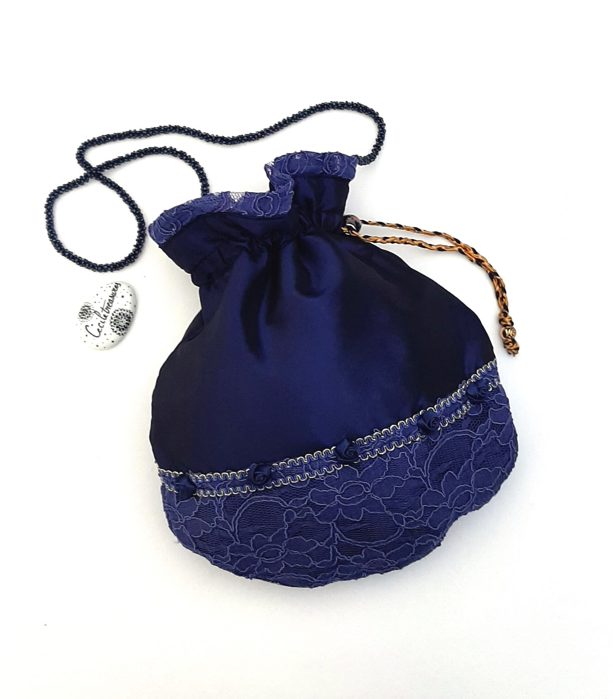 Cobalt blue taffeta and lace bag evening blue lace bag | Etsy