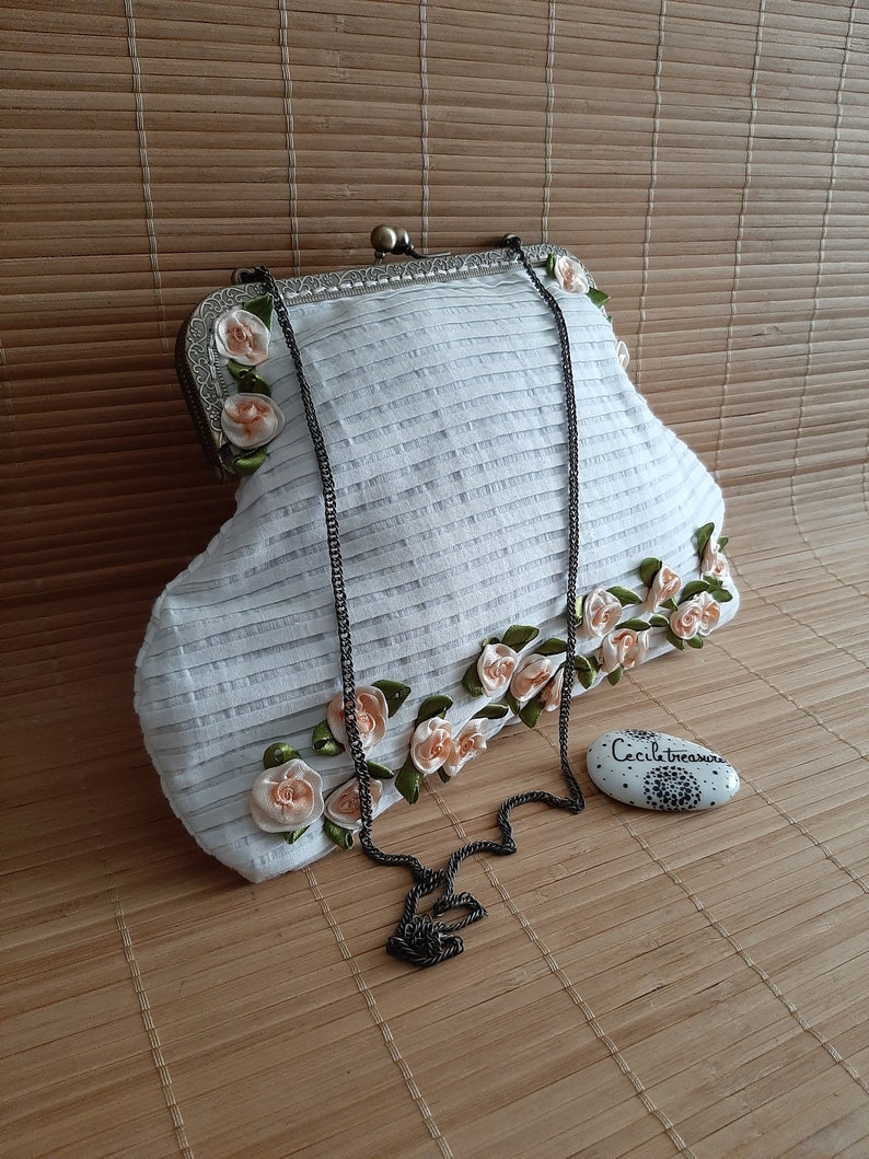 mother gift white bag bridal bag vintage white batiste bag wedding bag ibiza party woman gift Old batiste evening bag mother day