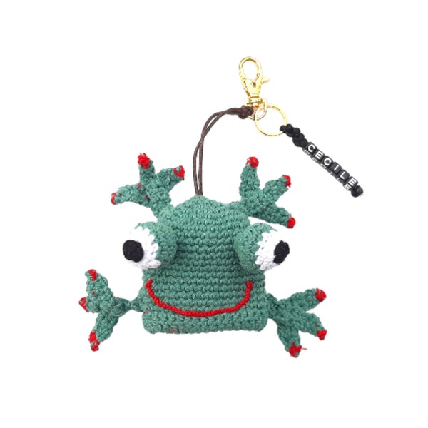 Porte-clés grenouille doudou de sac, Pochon Porte-clés grenouille amigurumi Porte-clés crochet grenouille Porte-clés personnalisé grenouille