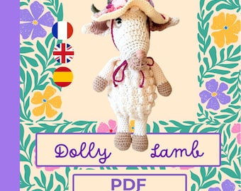 Crochet Lamb Pattern: Dolly with Flowery Hat (PDF)
